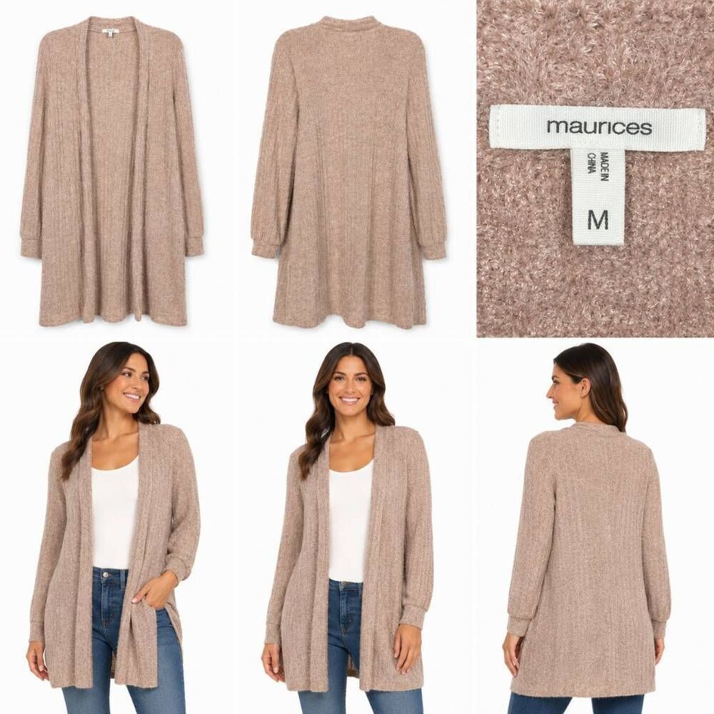 Maurices Fuzzy Ribbed Long Open Cardigan M Pink
